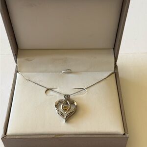 925 Sterling Silver Citrine Rhythm of Love Dancing Stone Heart Pendant Necklace